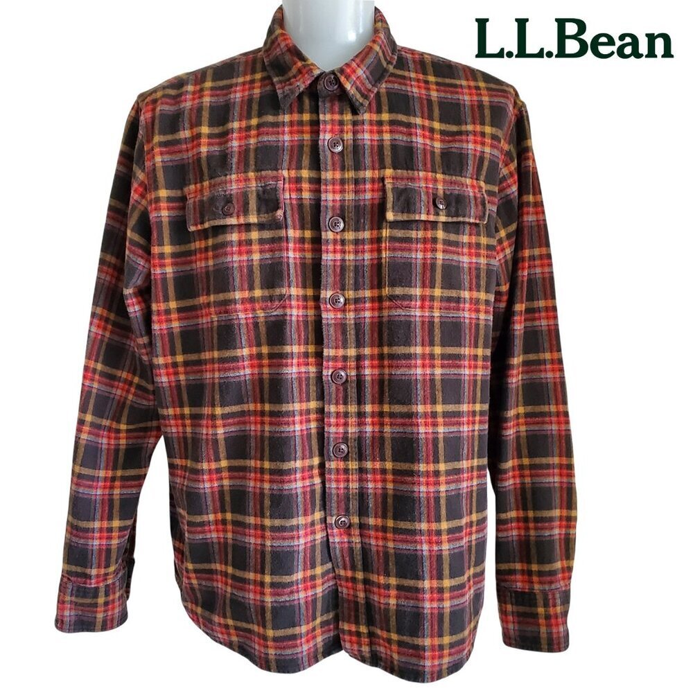 LLBean Men's Signature 1933 Chamois Cloth Flannel Shirt Slim Fit Plaid XXL 2XL
